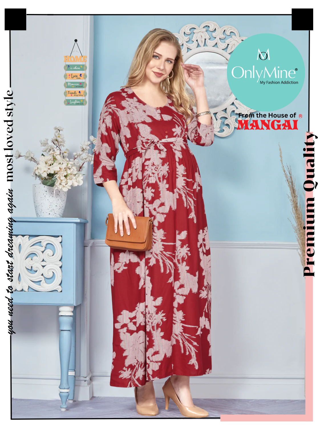 New ArrivalsONLY MINE Premium 4-IN-ONE Mom's Wear - Soft & Smooth Rayon | Maternity | Feeding | Long Frock | Casual Wear for Pregnancy Women's (4-IN-ONE-LFRK)