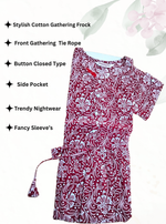 Cotton Gathering Frock for Summer Arrivals | Side Pocket | Button Closed | Elegant Casual Night Wear for Trendy Women's (CFK)