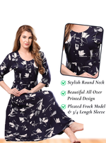 Latest Arrivals ONLY MINE Premium Rayon FROCK Model Pleated Nighties - Style 3/4 Length Sleeve | Soft & Smooth Cloths | Stylish Look | Perfect Nightdress for Trendy Women's (RCP)