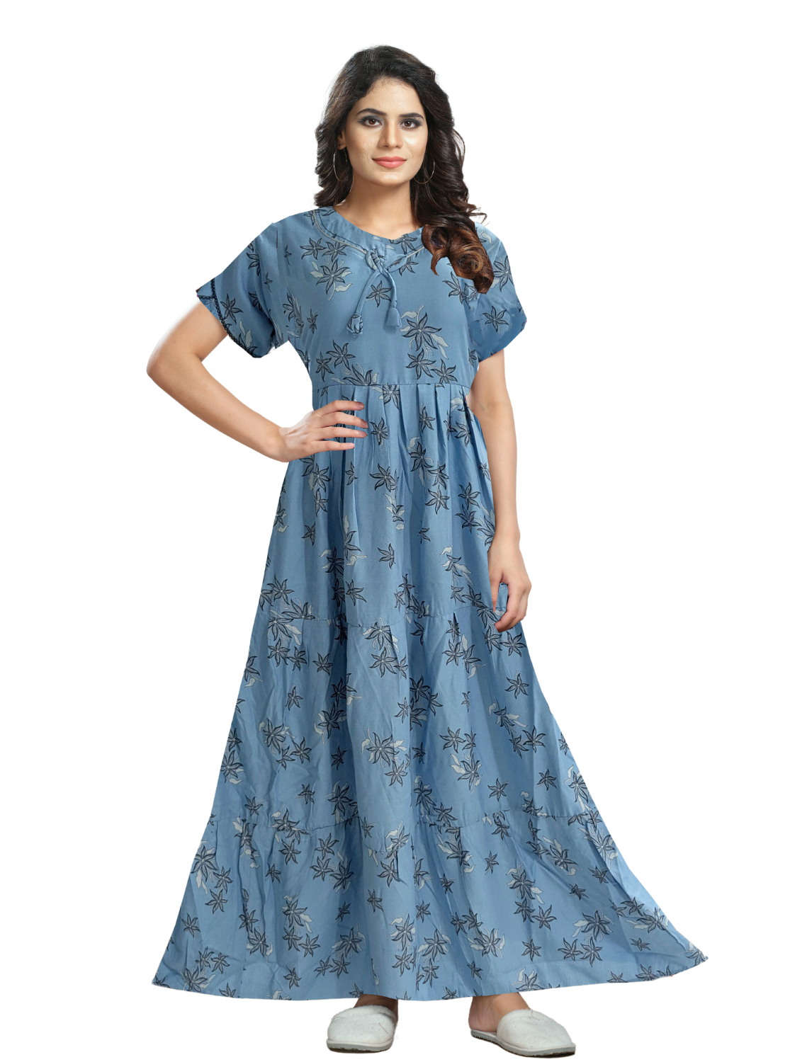 Fresh Arrivals MANGAI Alpine FULL FROCK Model Nighties | Beautiful Stylish Frock Style | Stylish Fancy Sleeves | Side Pocket | Perfect Nightwear Trendy Women's (FRK)