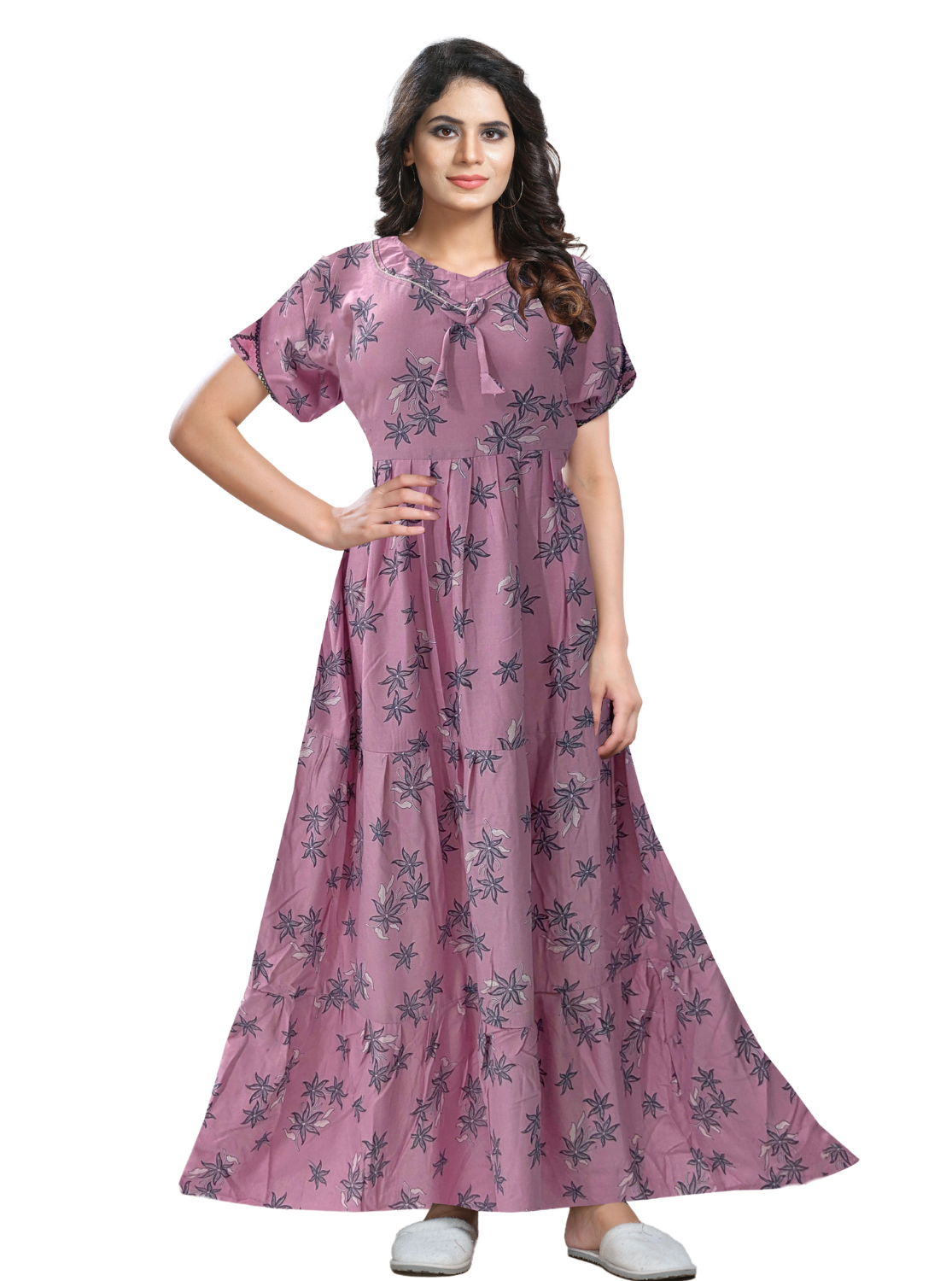 Fresh Arrivals MANGAI Alpine FULL FROCK Model Nighties | Beautiful Stylish Frock Style | Stylish Fancy Sleeves | Side Pocket | Perfect Nightwear Trendy Women's (FRK)