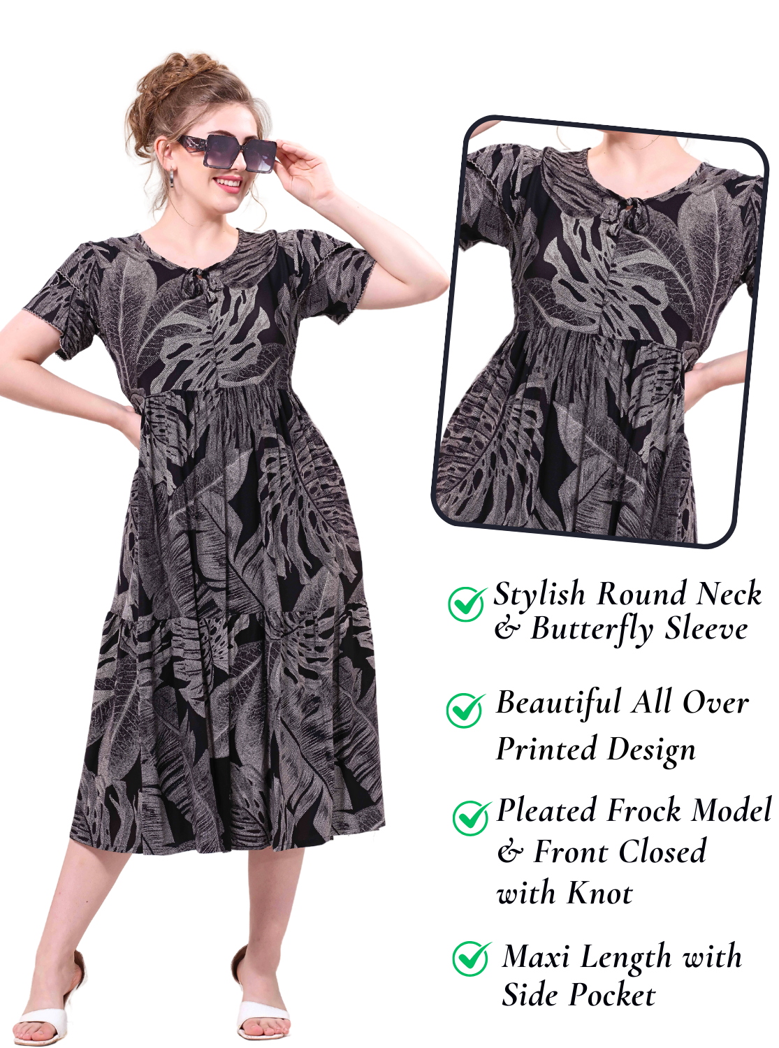 Rayon MAXI Length FROCK Model Nighties | Butterfly Sleeve's | Pleated Frock Style | Updated Collection's (FRK-H)