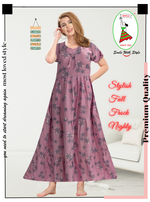 Fresh Arrivals MANGAI Alpine FULL FROCK Model Nighties | Beautiful Stylish Frock Style | Stylish Fancy Sleeves | Side Pocket | Perfect Nightwear Trendy Women's (FRK)