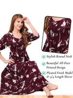 Latest Arrivals ONLY MINE Premium Rayon FROCK Model Pleated Nighties - Style 3/4 Length Sleeve | Soft & Smooth Cloths | Stylish Look | Perfect Nightdress for Trendy Women's (RCP)