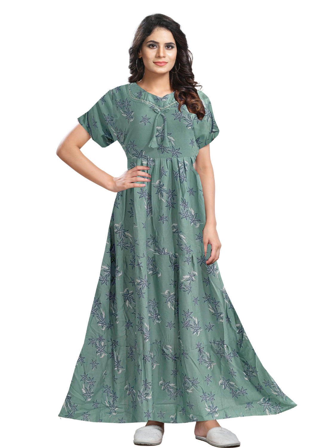 Fresh Arrivals MANGAI Alpine FULL FROCK Model Nighties | Beautiful Stylish Frock Style | Stylish Fancy Sleeves | Side Pocket | Perfect Nightwear Trendy Women's (FRK)