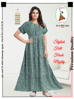 Fresh Arrivals MANGAI Alpine FULL FROCK Model Nighties | Beautiful Stylish Frock Style | Stylish Fancy Sleeves | Side Pocket | Perfect Nightwear Trendy Women's (FRK)