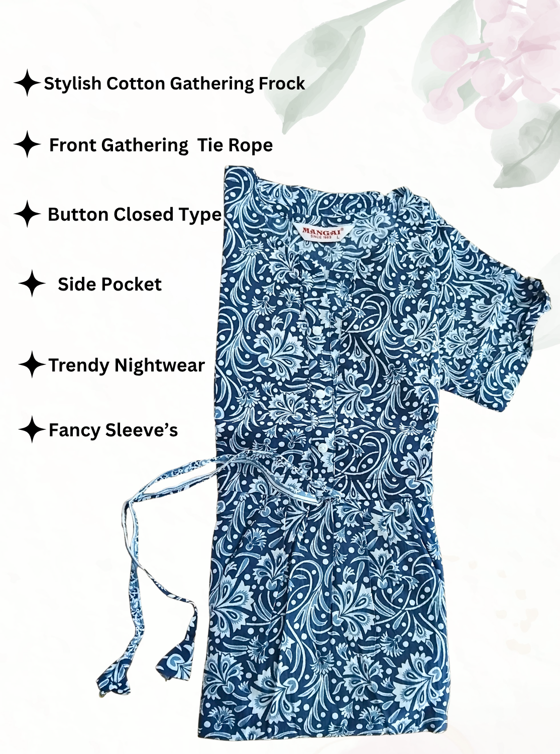 Cotton Gathering Frock for Summer Arrivals | Side Pocket | Button Closed | Elegant Casual Night Wear for Trendy Women's (CFK)