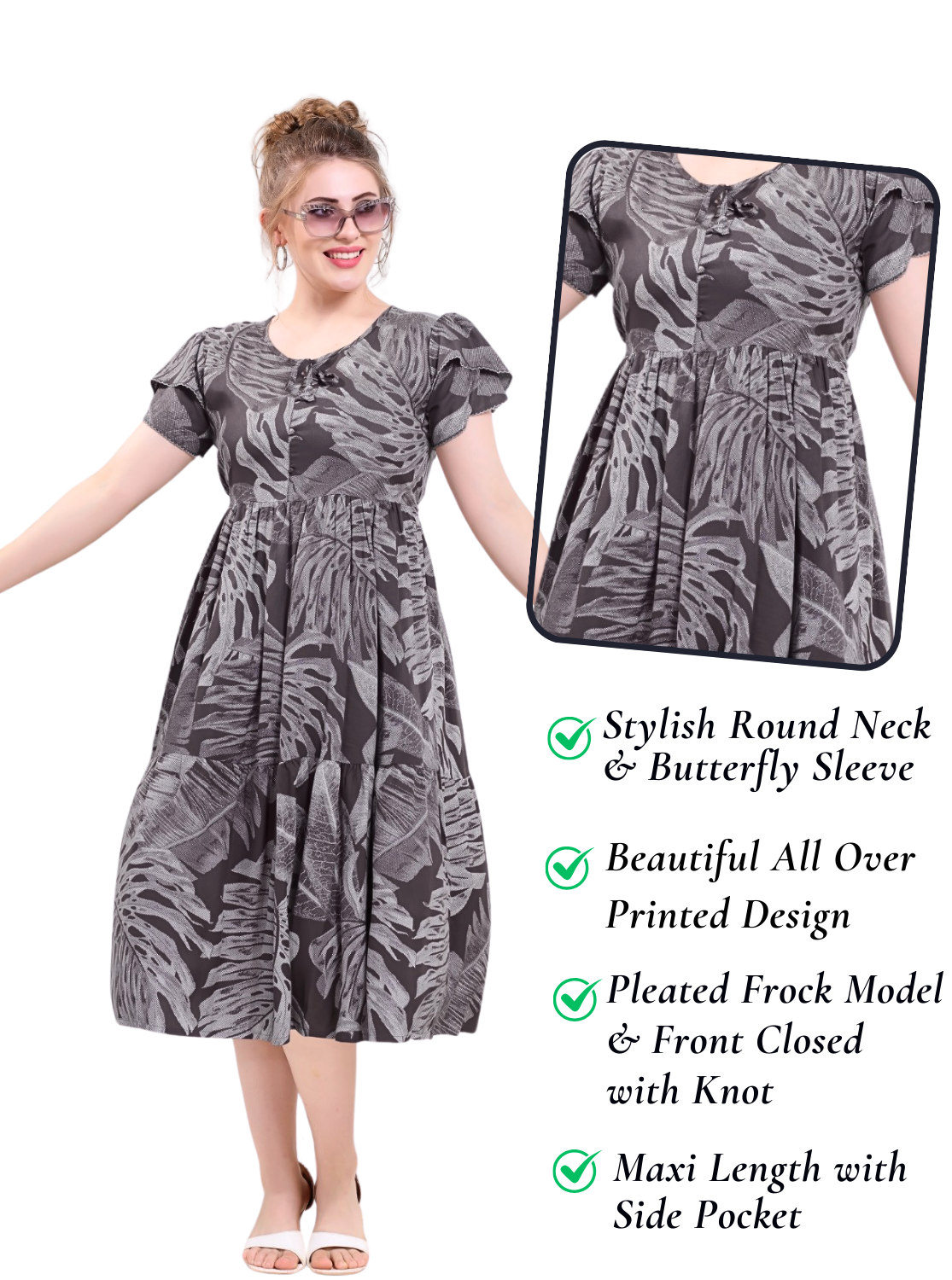 Rayon MAXI Length FROCK Model Nighties | Butterfly Sleeve's | Pleated Frock Style | Updated Collection's (FRK-H)