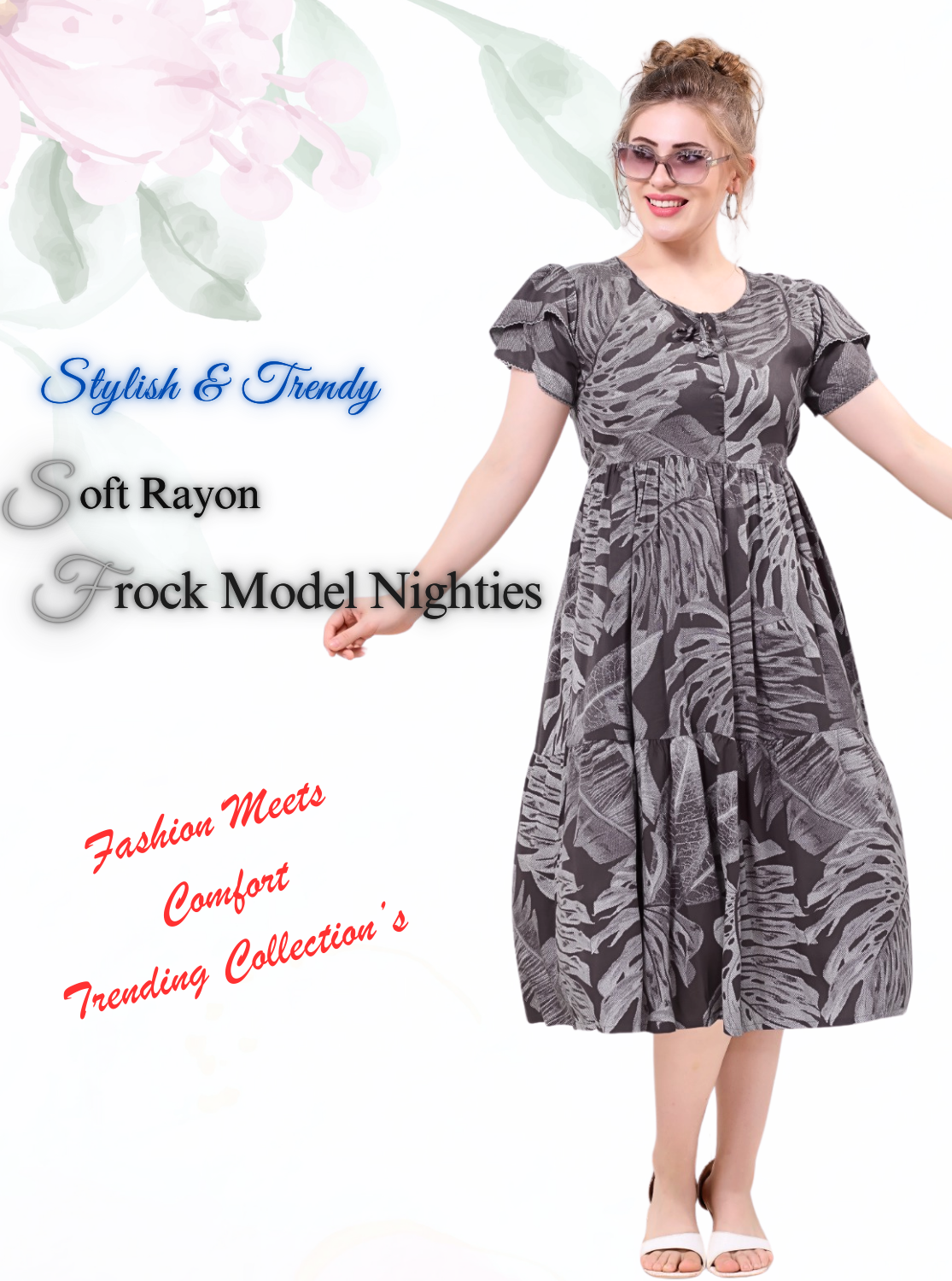 Rayon MAXI Length FROCK Model Nighties | Butterfly Sleeve's | Pleated Frock Style | Updated Collection's (FRK-H)