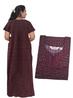 MANGAI New Regular Fit Cotton Printed Pleated Nighties - All Over Printed Stylish Nighties| Side Cut Pocket | Front Open Zipper Type | Beautiful Nighties for Stylish Women's (PLE)