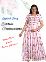 New Arrivals MANGAI Premium RAYON Smokey Nighty | Beautiful Pleated Design | Side Pocket | Stylish Nighty for Trendy Women's | Your Perfect Nightwear Collection's (RYS)