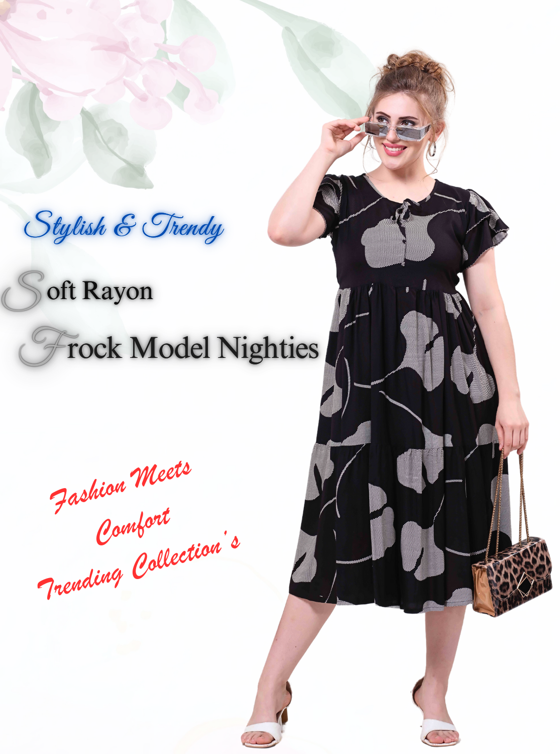 Rayon MAXI Length FROCK Model Nighties | Butterfly Sleeve's | Pleated Frock Style | Updated Collection's (FRK-H)