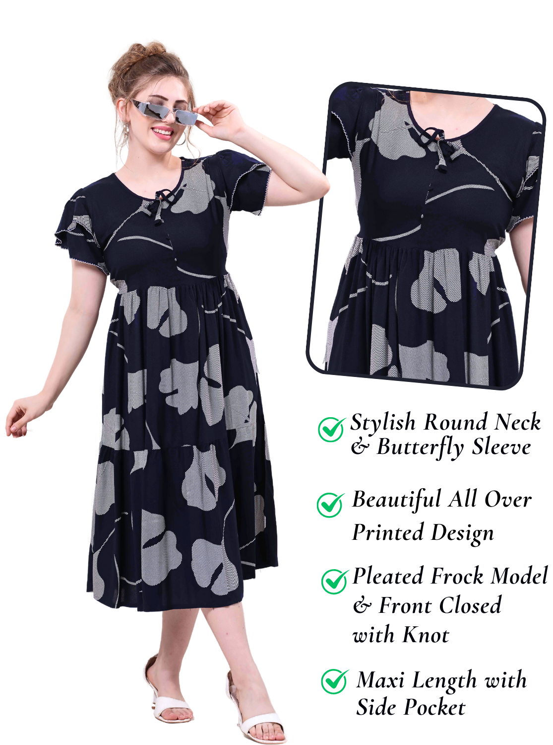 Rayon MAXI Length FROCK Model Nighties | Butterfly Sleeve's | Pleated Frock Style | Updated Collection's (FRK-H)