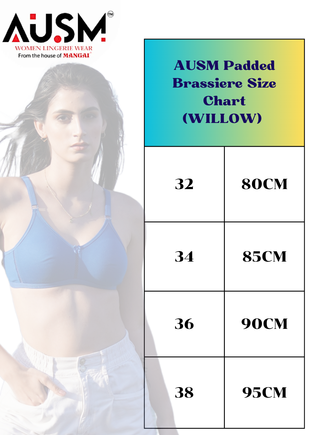 AUSM Willow - Padded Brassiere | Molded Cup for High Coverage | Soft Padded for Superior Comfort | Suitable for T-Shirt & Western Wear (WILLOW)