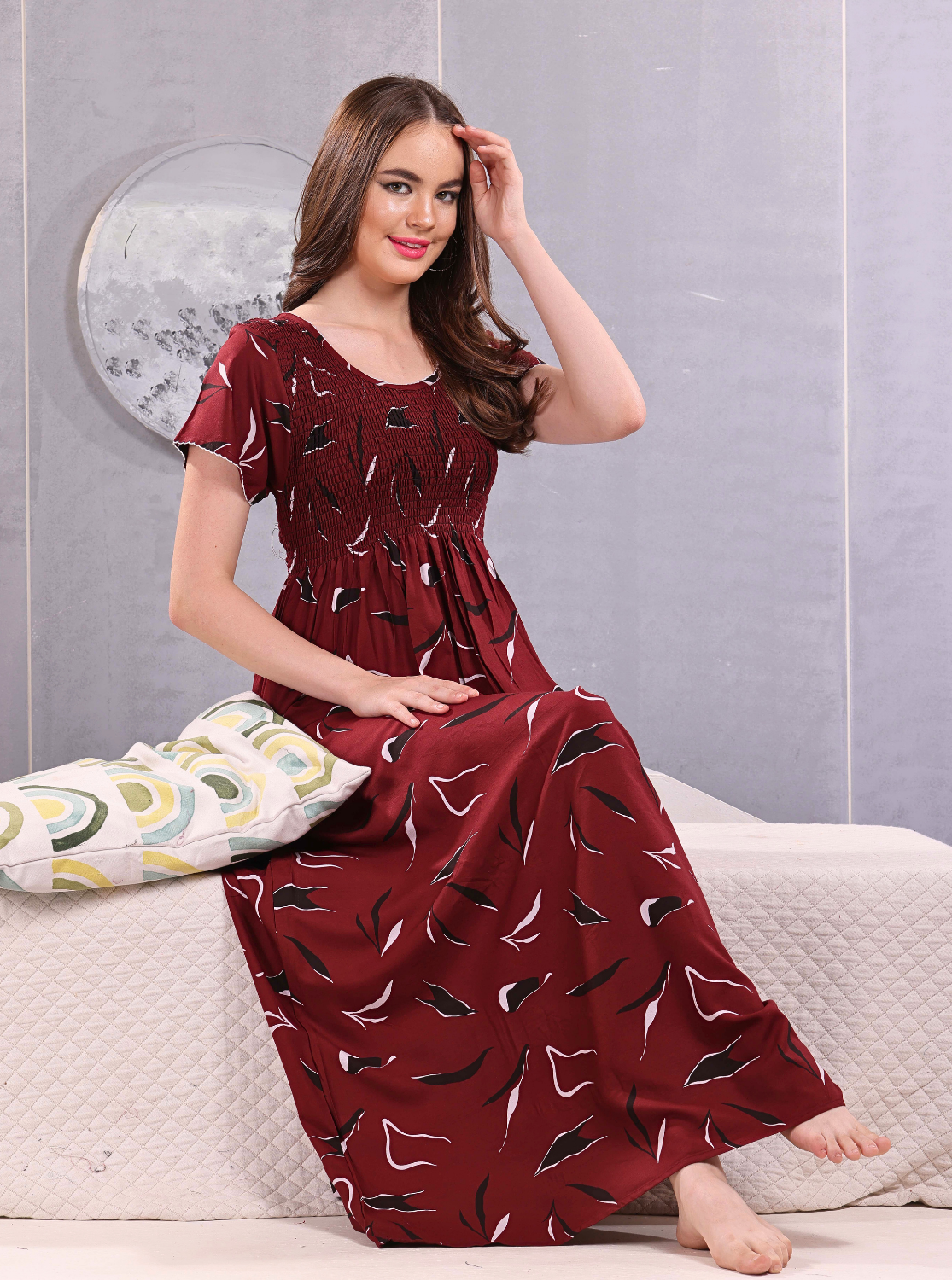 New Arrivals MANGAI Premium RAYON Smokey Nighty | Beautiful Pleated Design | Side Pocket | Stylish Nighty for Trendy Women's | Your Perfect Nightwear Collection's (RYS)