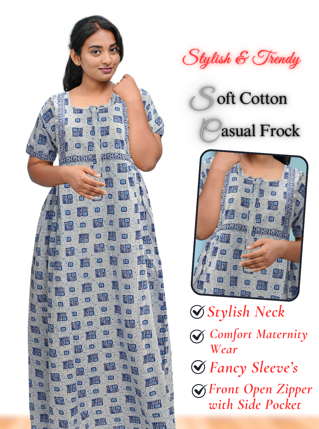 MANGAI Premium Casual Wear Cotton FROCK Model Nighties | Stylish Pleated Frock Style | Multipurpose Nighties | Casual & Pregnancy Wear | Pleated Model | Stylish Nighties for Stylish Women (MW)