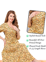 Latest Arrivals ONLY MINE Premium Rayon FROCK Model Pleated Nighties - Style 3/4 Length Sleeve | Soft & Smooth Cloths | Stylish Look | Perfect Nightdress for Trendy Women's (RCP)