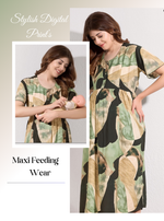 New Stylish Digital Printed Rayon Maternity MAXI Frock | Feeding Friendly Vertical Invisible Zipper's | Adjustable Back Tie Rope | Side Pocket with Fancy Sleeve's | Perfect Maternity Feeding MAXI Frock (DRM)