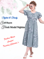 Rayon MAXI Length FROCK Model Nighties | Butterfly Sleeve's | Pleated Frock Style | Updated Collection's (FRK-H)