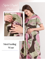 New Stylish Digital Printed Rayon Maternity MAXI Frock | Feeding Friendly Vertical Invisible Zipper's | Adjustable Back Tie Rope | Side Pocket with Fancy Sleeve's | Perfect Maternity Feeding MAXI Frock (DRM)