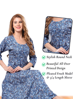 Latest Arrivals ONLY MINE Premium Rayon FROCK Model Pleated Nighties - Style 3/4 Length Sleeve | Soft & Smooth Cloths | Stylish Look | Perfect Nightdress for Trendy Women's (RCP)