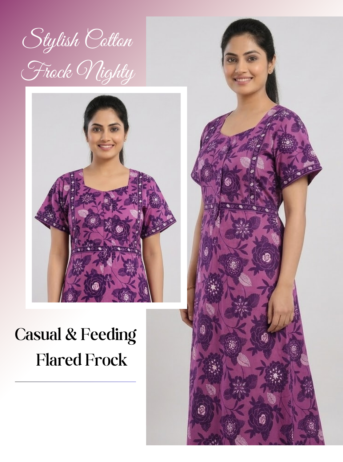Cotton FROCK Model Casual Wear Nighties | Stylish Pleated Frock Style | Multipurpose Nighties | Pregnancy Wear | Pleated Model | Stylish Nighties for Stylish Women (PWC)
