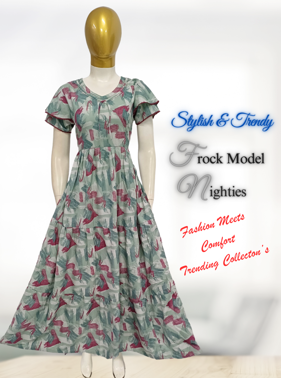 NewArrivals MANGAI Alpine FROCK Model Nighties | Beautiful Stylish Frock Style | Stylish Sleeves | Perfect Nightwear Trendy Women's