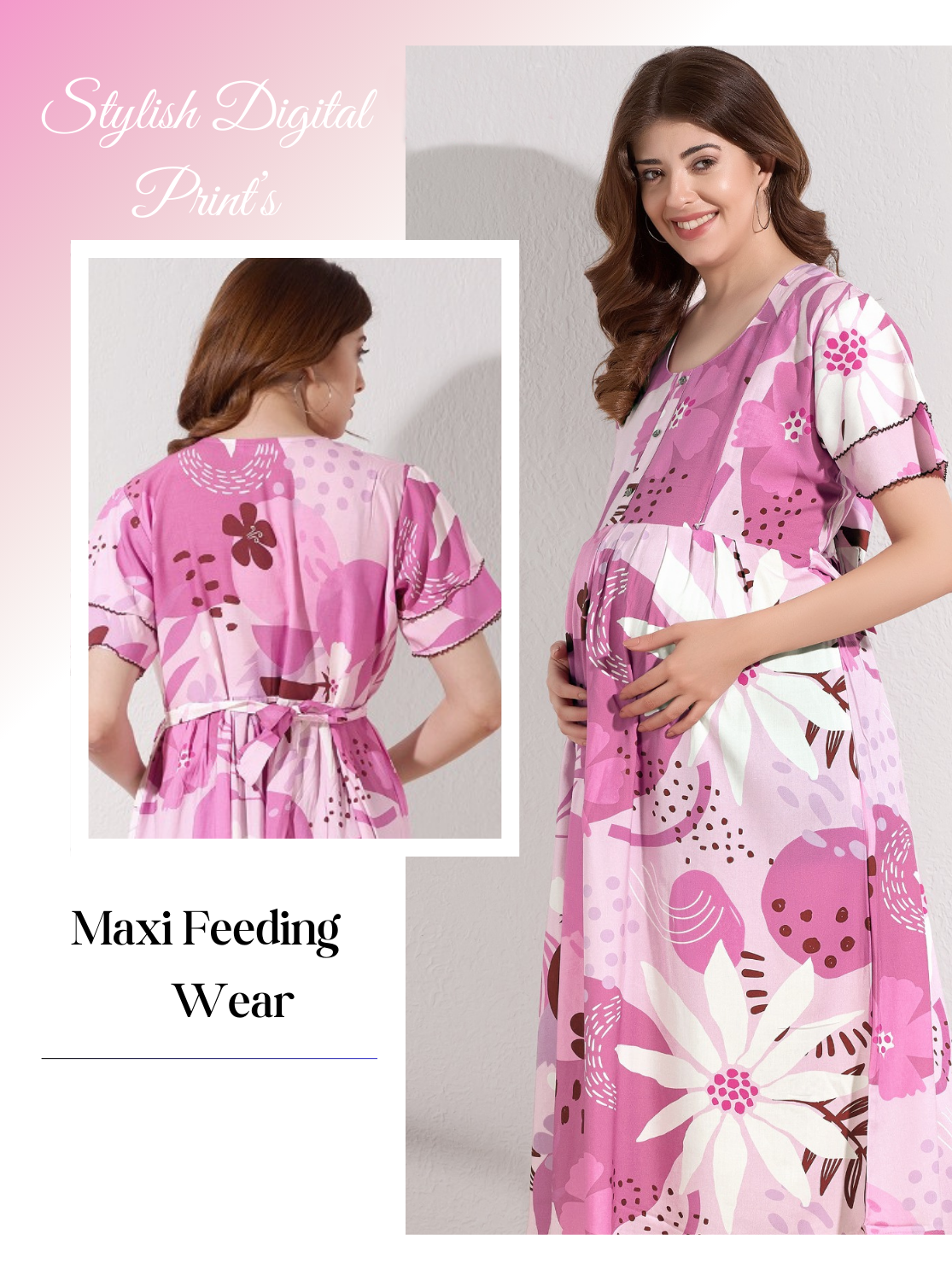 New Stylish Digital Printed Rayon Maternity MAXI Frock | Feeding Friendly Vertical Invisible Zipper's | Adjustable Back Tie Rope | Side Pocket with Fancy Sleeve's | Perfect Maternity Feeding MAXI Frock (DRM)
