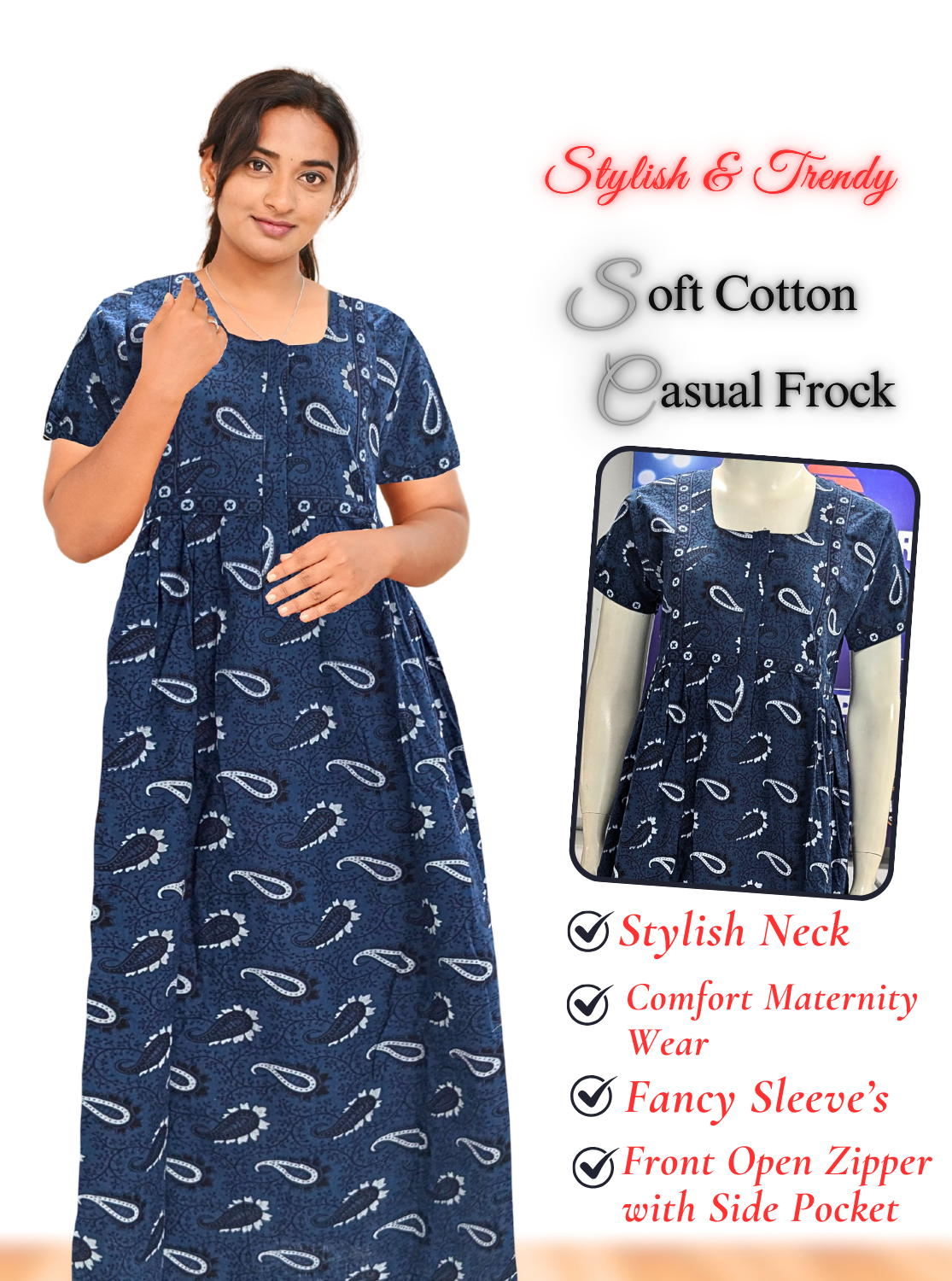 Stylish Pleated Frock Style Nighties Mangai Nighties