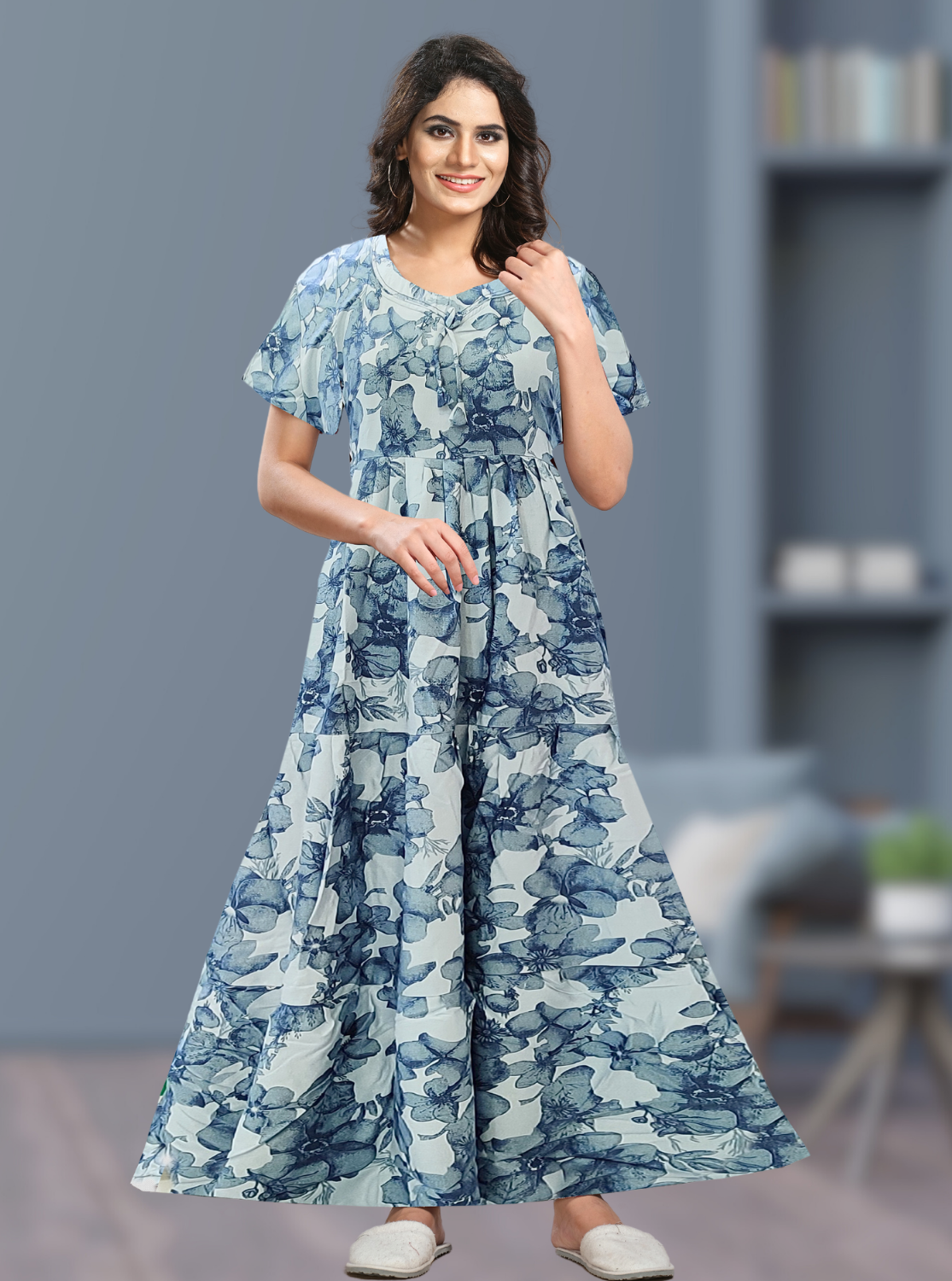 Fresh Arrivals MANGAI Alpine FULL FROCK Model Nighties | Beautiful Stylish Frock Style | Stylish Fancy Sleeves | Side Pocket | Perfect Nightwear Trendy Women's (FRK)