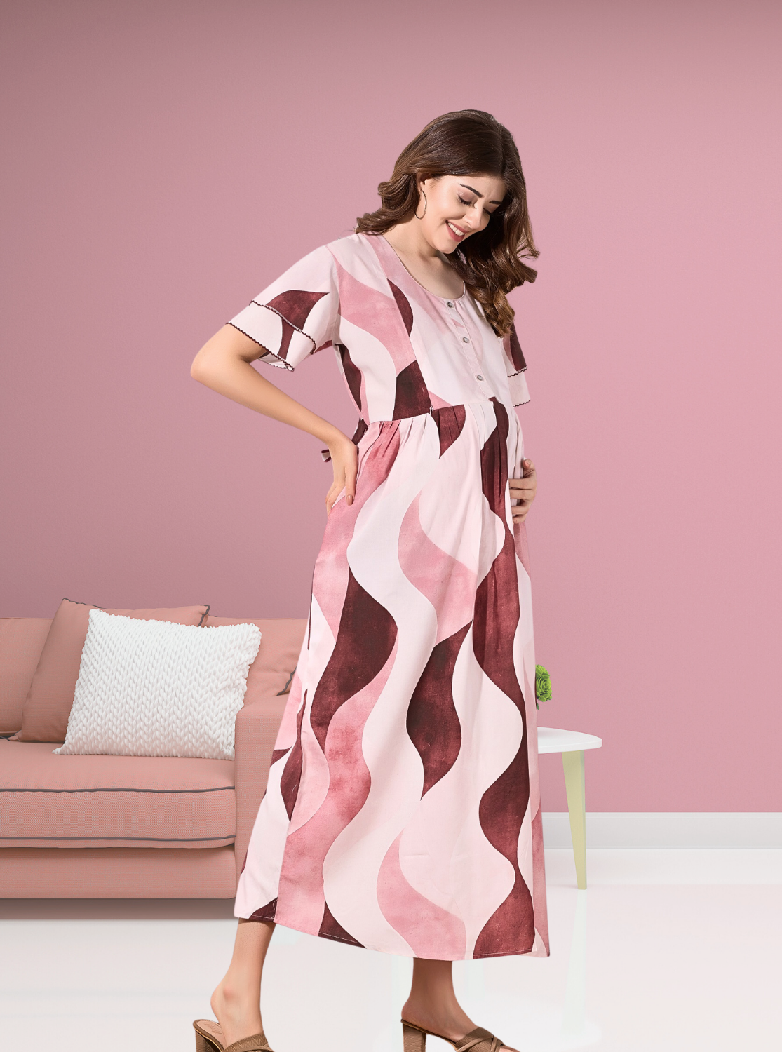 New Stylish Digital Printed Rayon Maternity MAXI Frock | Feeding Friendly Vertical Invisible Zipper's | Adjustable Back Tie Rope | Side Pocket with Fancy Sleeve's | Perfect Maternity Feeding MAXI Frock (DRM)