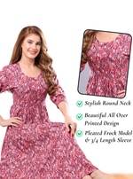 Latest Arrivals ONLY MINE Premium Rayon FROCK Model Pleated Nighties - Style 3/4 Length Sleeve | Soft & Smooth Cloths | Stylish Look | Perfect Nightdress for Trendy Women's (RCP)