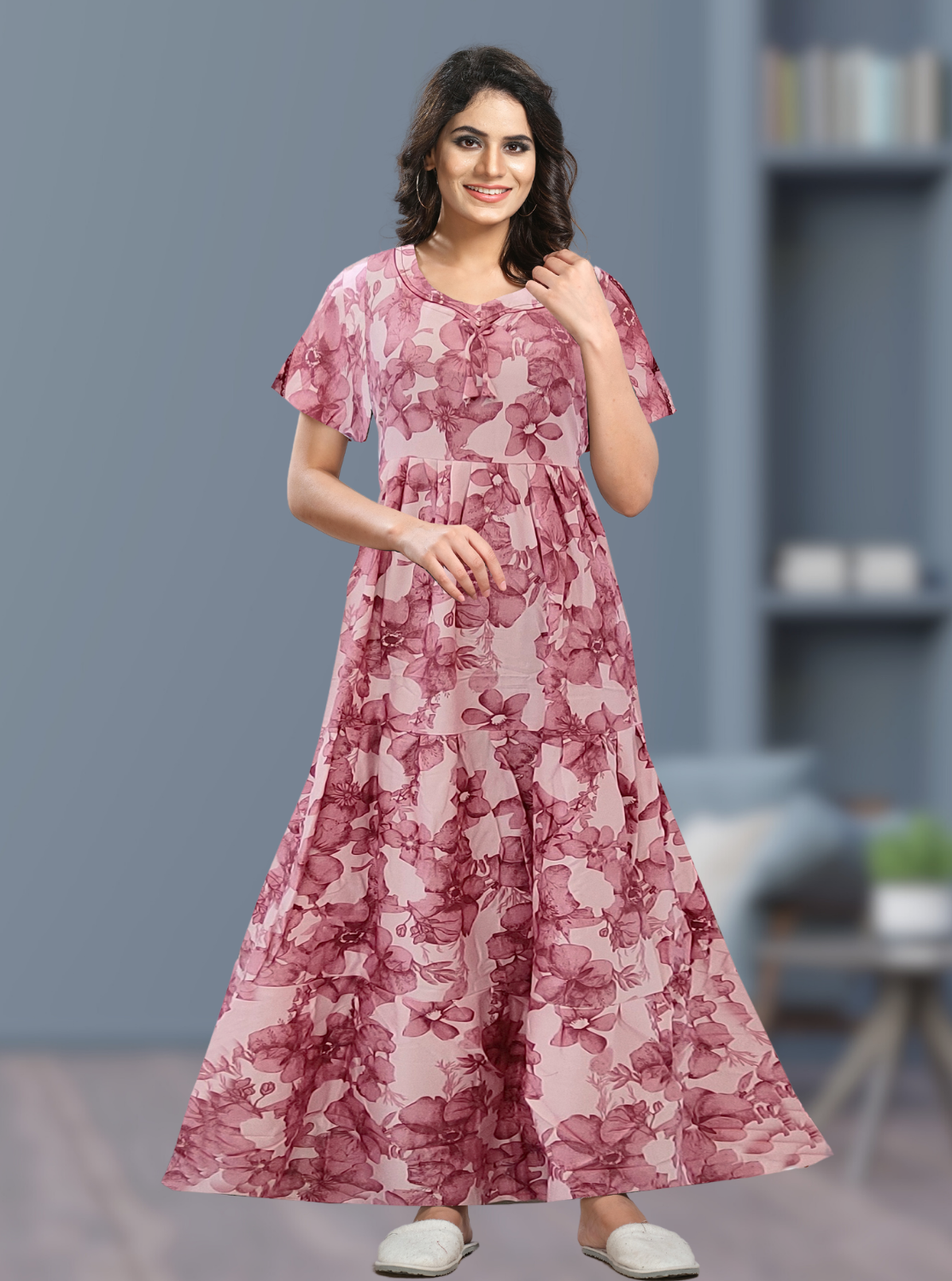 Fresh Arrivals MANGAI Alpine FULL FROCK Model Nighties | Beautiful Stylish Frock Style | Stylish Fancy Sleeves | Side Pocket | Perfect Nightwear Trendy Women's (FRK)