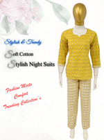 MANGAI Premium Cotton Printed Cambric Night Suits | Stylish Print's All Over | Top & Bottom Set | 3/4 Sleeve | Trendy Night Suits for Stylish Women's (CMNS)