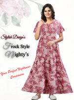 Fresh Arrivals MANGAI Alpine FULL FROCK Model Nighties | Beautiful Stylish Frock Style | Stylish Fancy Sleeves | Side Pocket | Perfect Nightwear Trendy Women's (FRK)