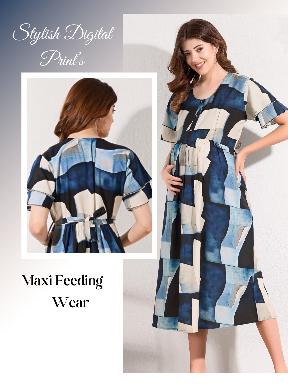 New Stylish Digital Printed Rayon Maternity MAXI Frock | Feeding Friendly Vertical Invisible Zipper's | Adjustable Back Tie Rope | Side Pocket with Fancy Sleeve's | Perfect Maternity Feeding MAXI Frock (DRM)