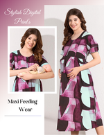 New Stylish Digital Printed Rayon Maternity MAXI Frock | Feeding Friendly Vertical Invisible Zipper's | Adjustable Back Tie Rope | Side Pocket with Fancy Sleeve's | Perfect Maternity Feeding MAXI Frock (DRM)