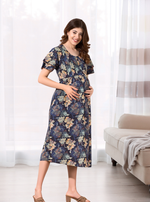 New Stylish Digital Printed Rayon Maternity MAXI Frock | Feeding Friendly Vertical Invisible Zipper's | Adjustable Back Tie Rope | Side Pocket with Fancy Sleeve's | Perfect Maternity Feeding MAXI Frock (DRM)