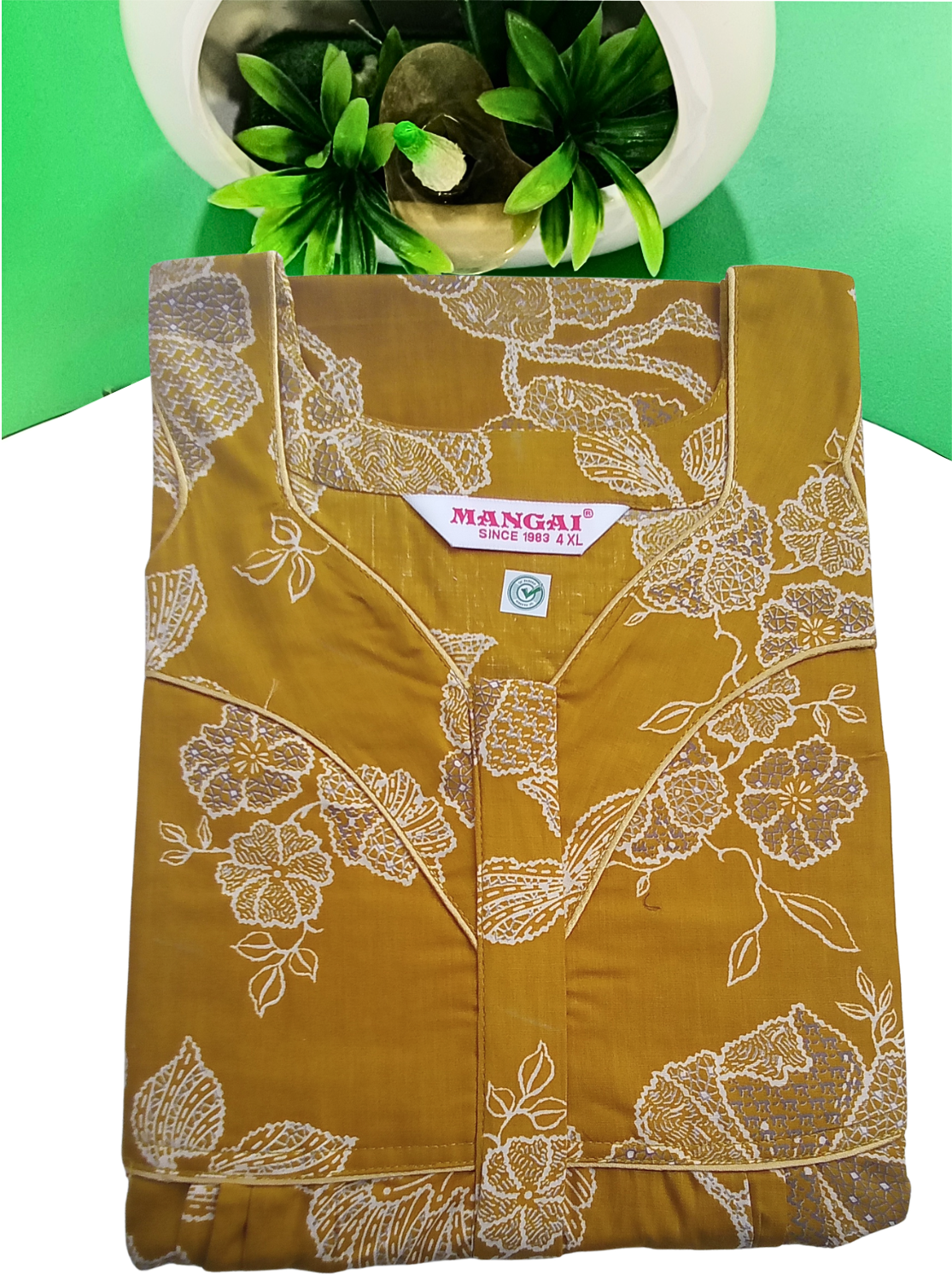 MANGAI Premium Cotton Printed Pleated Model Half Sleeve 4XL Size Nighties - Fancy Neck | With Side Pocket |Shrinkage Free Nighties | Trendy Collection's for Stylish Women's (4PZ)