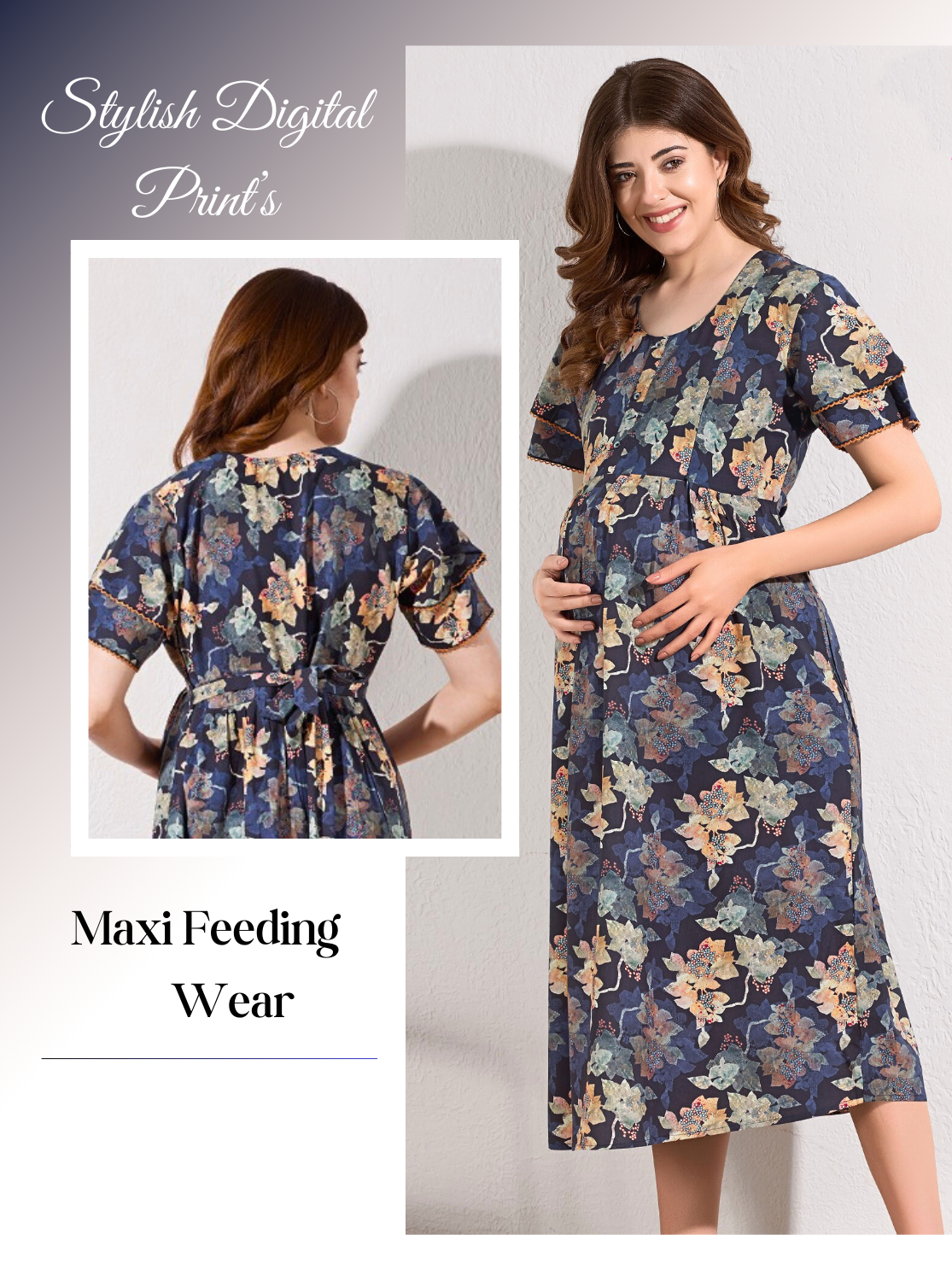 New Stylish Digital Printed Rayon Maternity MAXI Frock | Feeding Friendly Vertical Invisible Zipper's | Adjustable Back Tie Rope | Side Pocket with Fancy Sleeve's | Perfect Maternity Feeding MAXI Frock (DRM)