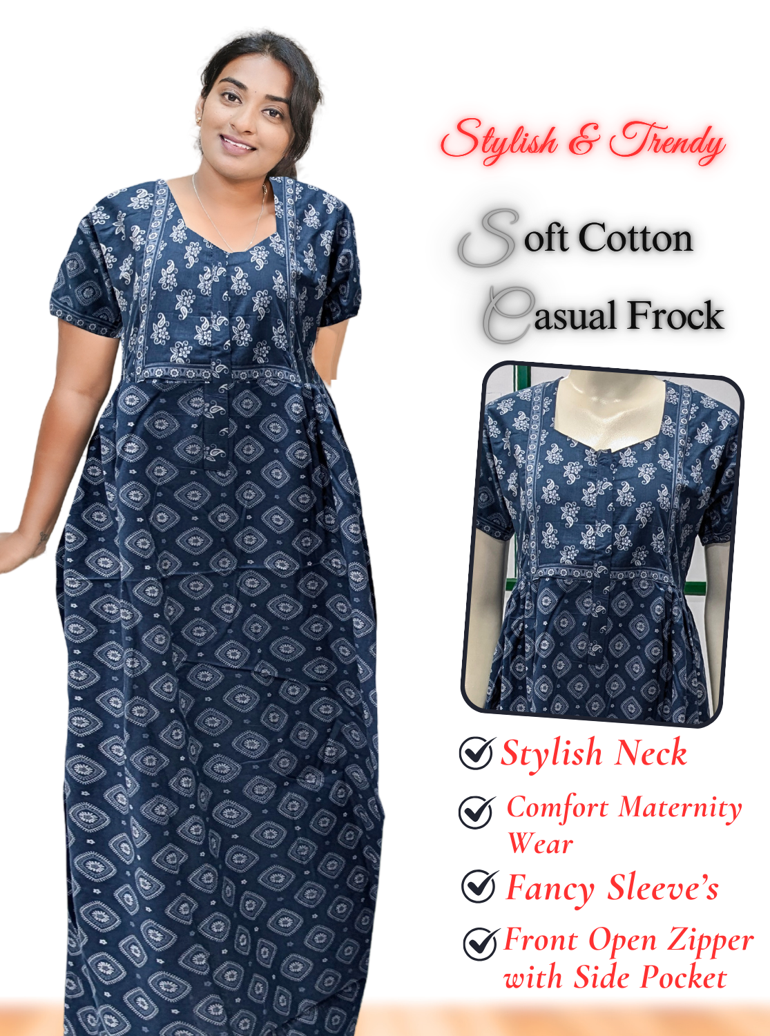 MANGAI Premium Casual Wear Cotton FROCK Model Nighties | Stylish Pleated Frock Style | Multipurpose Nighties | Casual & Pregnancy Wear | Pleated Model | Stylish Nighties for Stylish Women (MW)