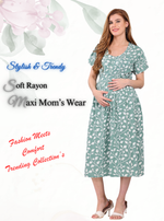 Fresh Arrivals ONLY MINE Premium 4-IN-ONE Floral Print Mom's Wear | Stylish Maxi Moms Wear | Invisible Feeding Zipper | Perfect Pregnancy Wear (MAXI 4-IN-ONE)