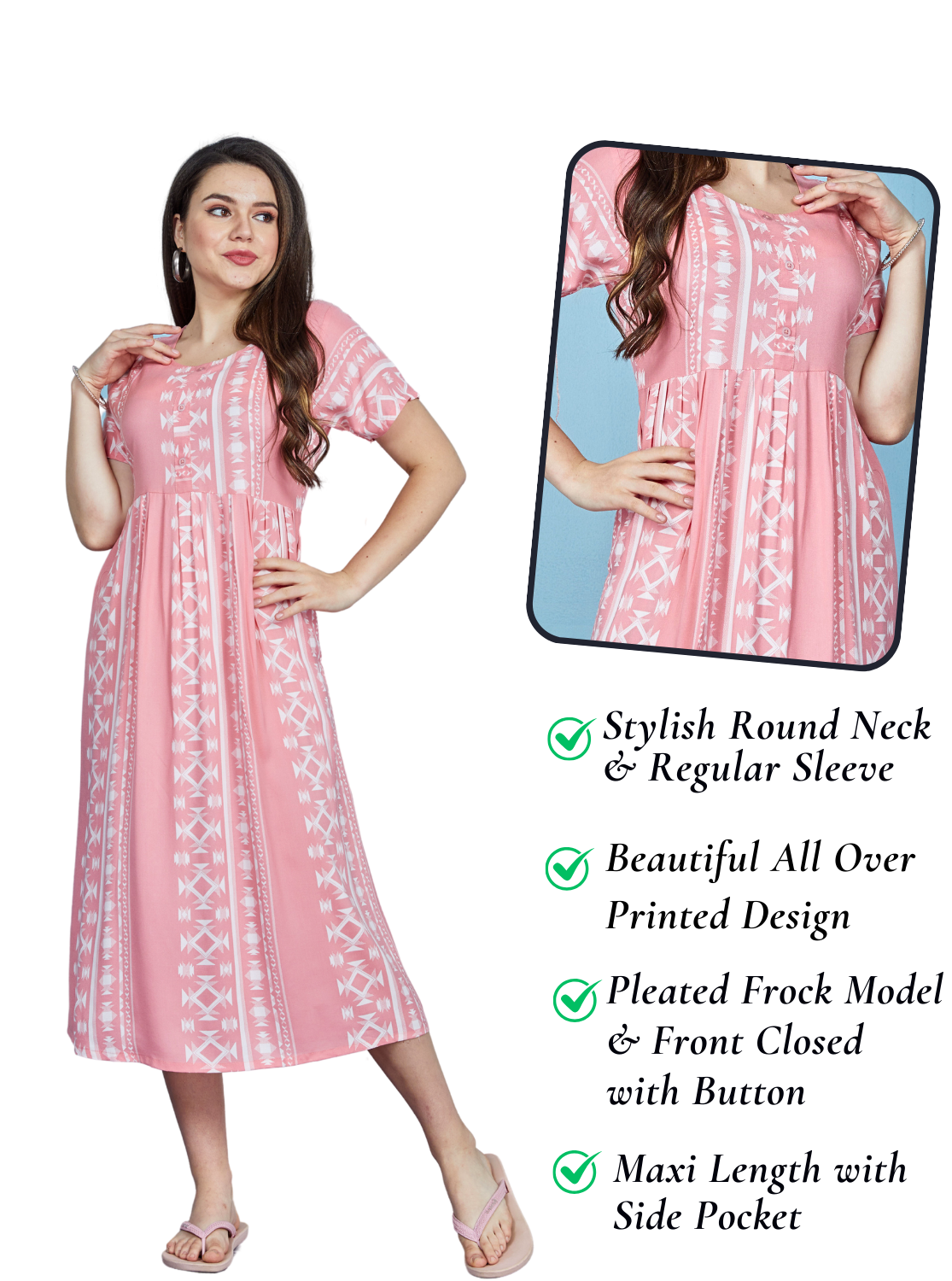 Rayon MAXI Length FROCK Model Nighties | Regular Sleeve's | Pleated Frock Style | Updated Collection's (FRK-H)