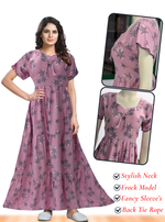 Fresh Arrivals MANGAI Alpine FULL FROCK Model Nighties | Beautiful Stylish Frock Style | Stylish Fancy Sleeves | Side Pocket | Perfect Nightwear Trendy Women's (FRK)