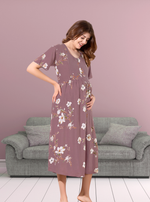 New Stylish Digital Printed Rayon Maternity MAXI Frock | Feeding Friendly Vertical Invisible Zipper's | Adjustable Back Tie Rope | Side Pocket with Fancy Sleeve's | Perfect Maternity Feeding MAXI Frock (DRM)