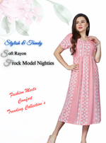 Rayon MAXI Length FROCK Model Nighties | Regular Sleeve's | Pleated Frock Style | Updated Collection's (FRK-H)