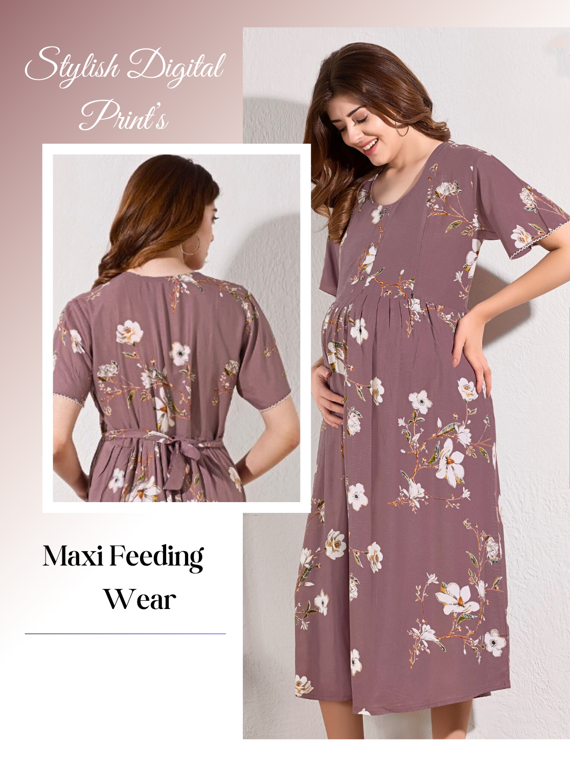 New Stylish Digital Printed Rayon Maternity MAXI Frock | Feeding Friendly Vertical Invisible Zipper's | Adjustable Back Tie Rope | Side Pocket with Fancy Sleeve's | Perfect Maternity Feeding MAXI Frock (DRM)
