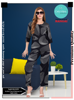 ONLY MINE Premium RAYON Printed Stylish V-Cut Neck Model Night Suits | Stylish Print's All Over | Top & Bottom Set | 3/4 Sleeve| U-Cut Neck | Trendy Night Suits for Stylish Women's (SNS)