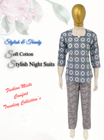 MANGAI Premium Cotton Printed Cambric Night Suits | Stylish Print's All Over | Top & Bottom Set | 3/4 Sleeve | Trendy Night Suits for Stylish Women's (CMNS)