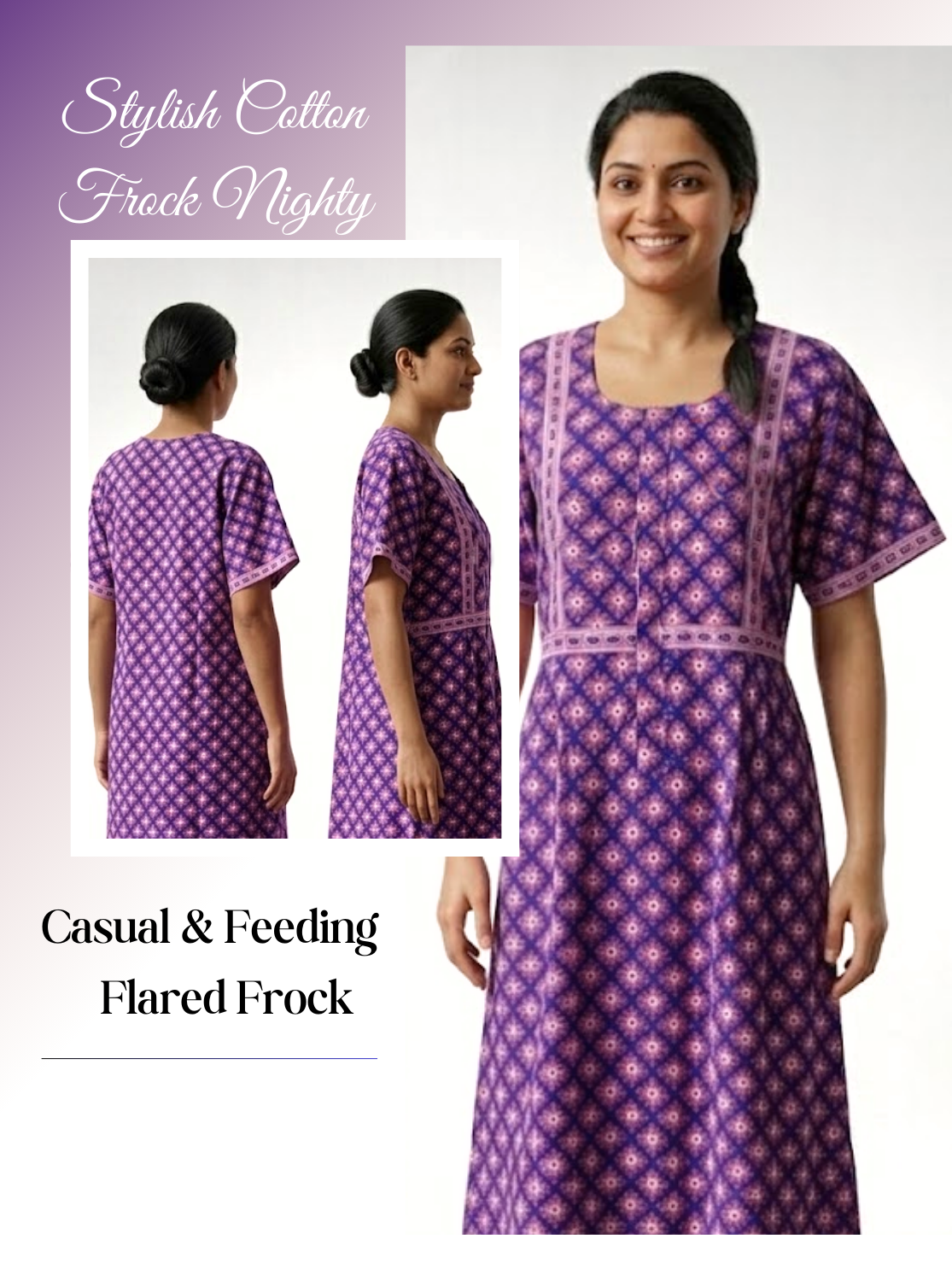 Cotton FROCK Model Casual Wear Nighties | Stylish Pleated Frock Style | Multipurpose Nighties | Pregnancy Wear | Pleated Model | Stylish Nighties for Stylish Women (PWC)